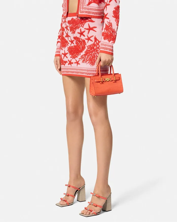 Versace Mini Bags and Clutches Women CrocEffect Medusa 03995 Mini Tote Bag Coral