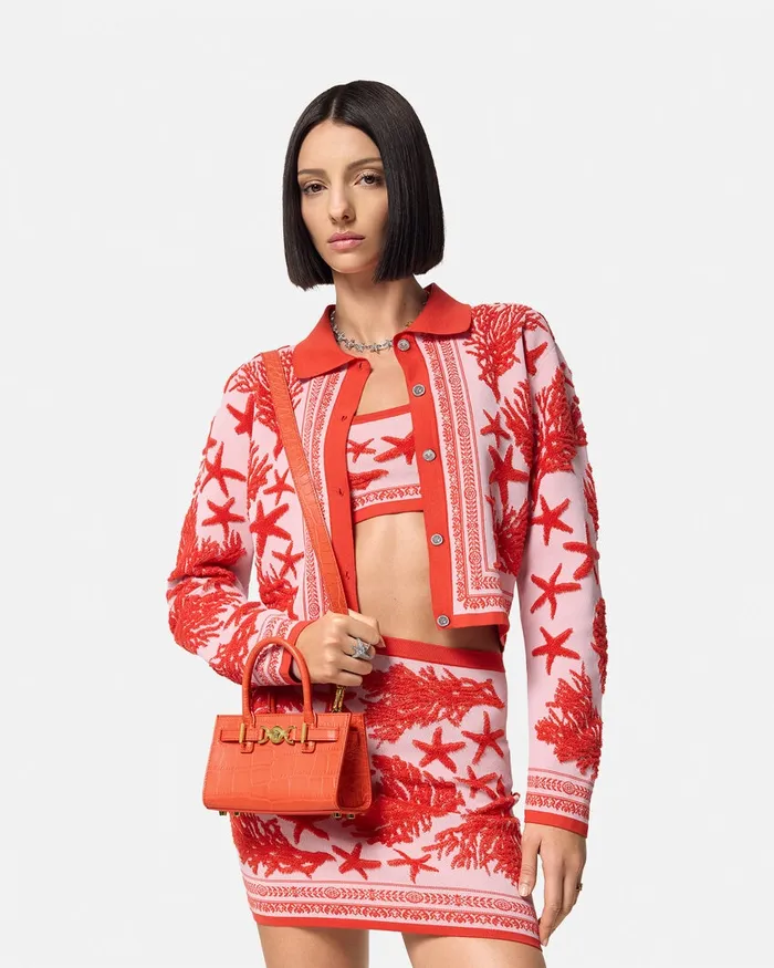 Versace Mini Bags and Clutches Women CrocEffect Medusa 03995 Mini Tote Bag Coral