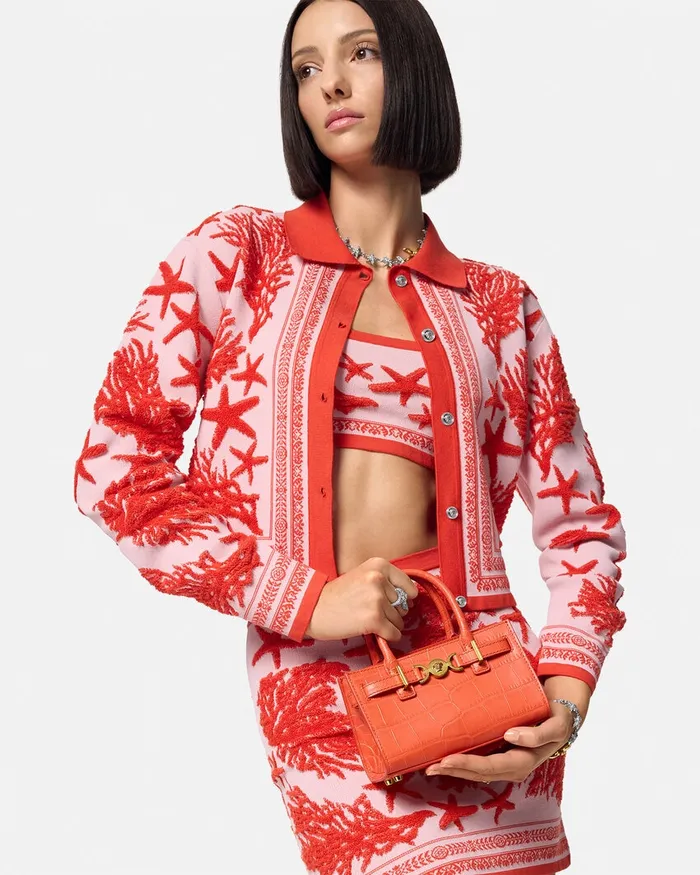 Versace Mini Bags and Clutches Women CrocEffect Medusa 03995 Mini Tote Bag Coral