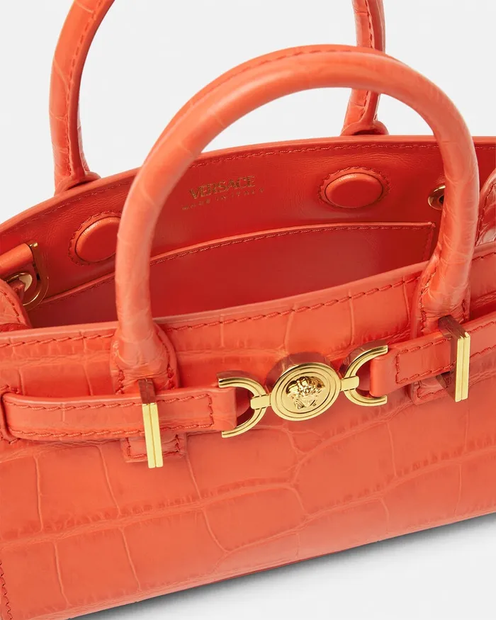 Versace Mini Bags and Clutches Women CrocEffect Medusa 03995 Mini Tote Bag Coral