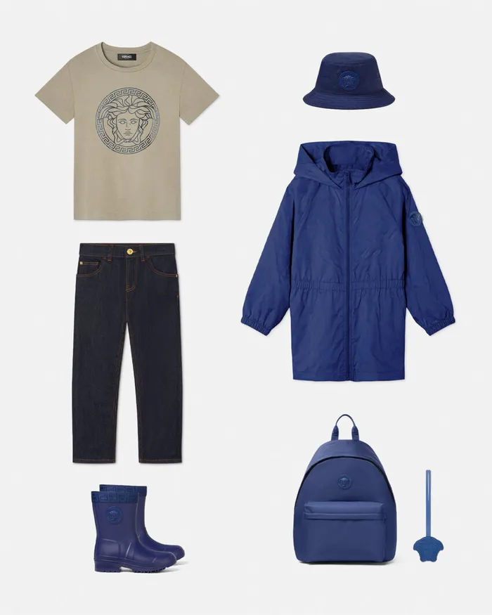 Versace Outerwear Kids Barocco Jacquard Parka Blue