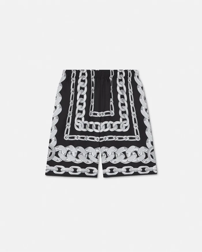 Versace Pants and Shorts Men Medusa Chains Silk Shorts Print
