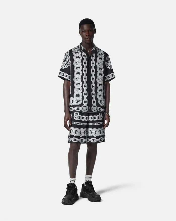 Versace Pants and Shorts Men Medusa Chains Silk Shorts Print