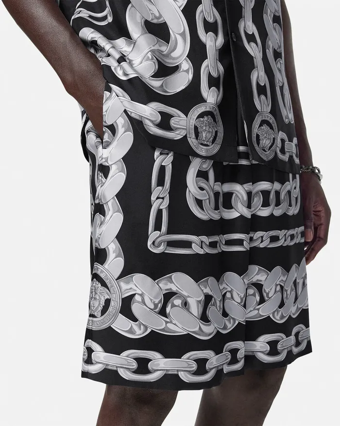 Versace Pants and Shorts Men Medusa Chains Silk Shorts Print