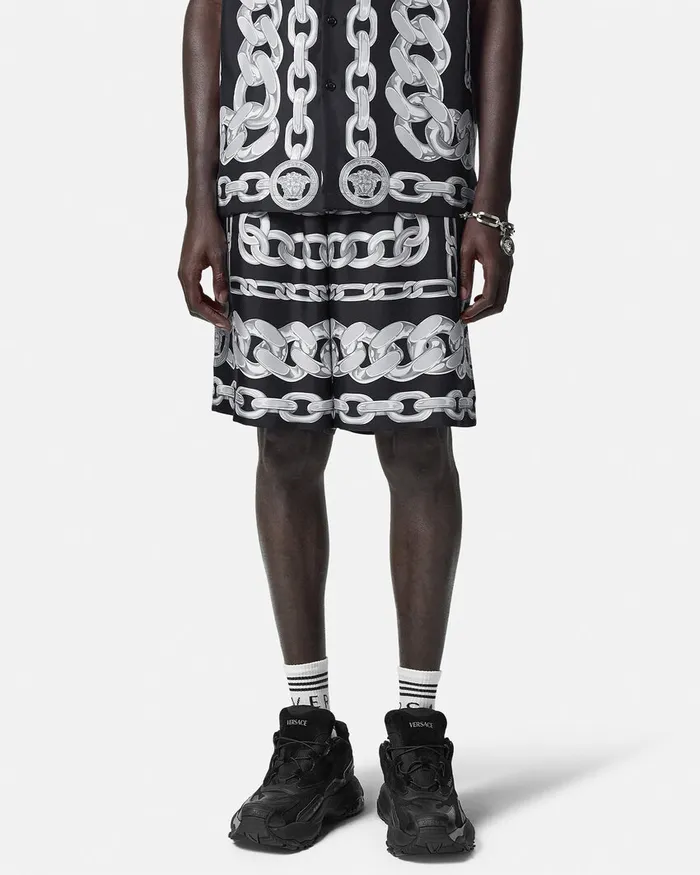 Versace Pants and Shorts Men Medusa Chains Silk Shorts Print