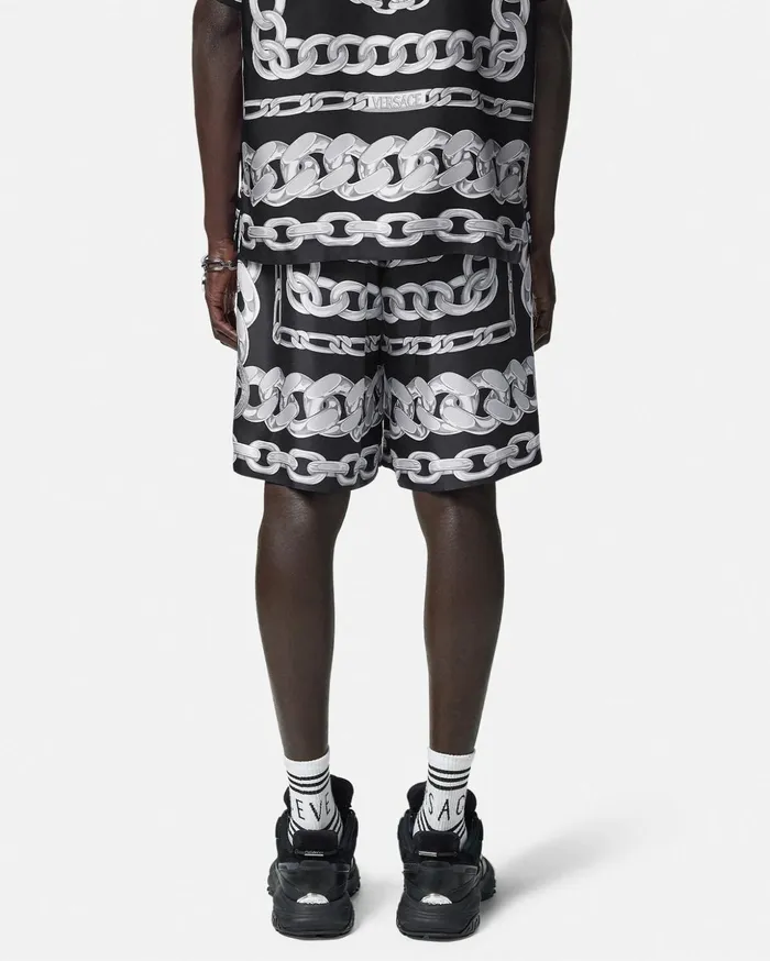 Versace Pants and Shorts Men Medusa Chains Silk Shorts Print