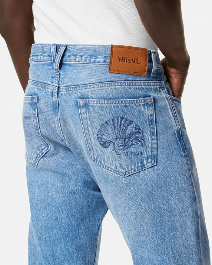 Versace Pants and Shorts Men Regular Fit Jeans Blue