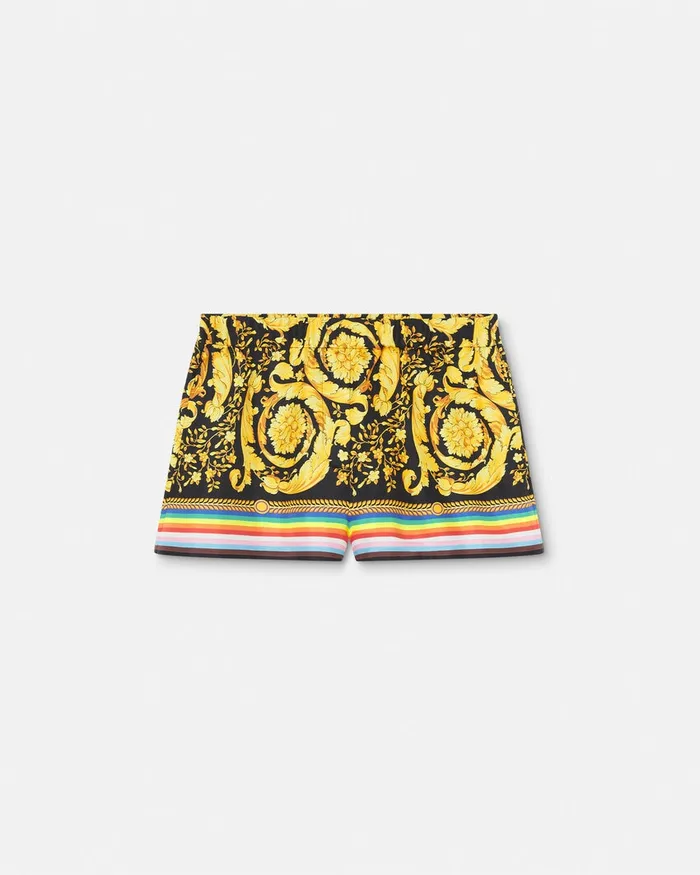 Versace Pants and Shorts Women Pride Barocco Silk Boxer Short Blackprint