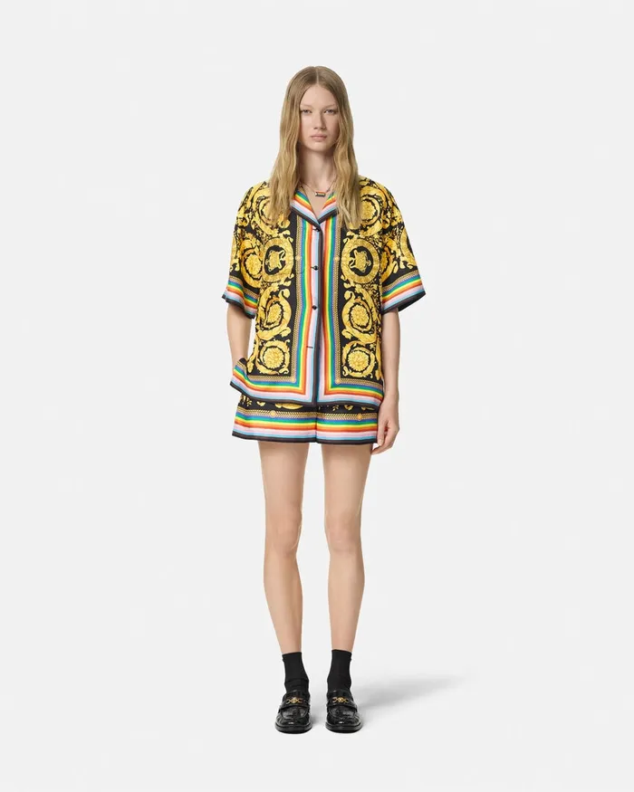 Versace Pants and Shorts Women Pride Barocco Silk Boxer Short Blackprint