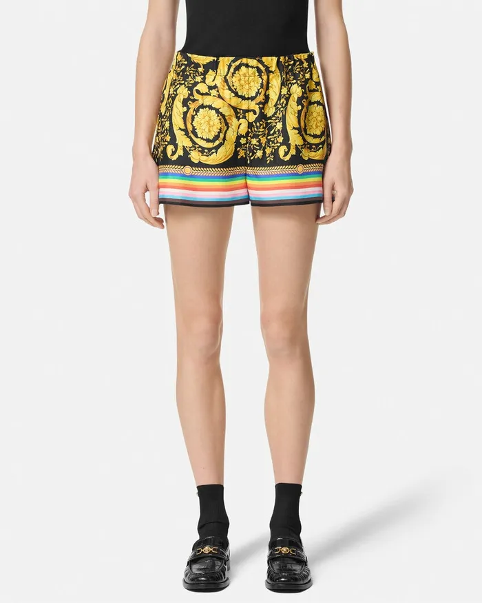 Versace Pants and Shorts Women Pride Barocco Silk Boxer Short Blackprint