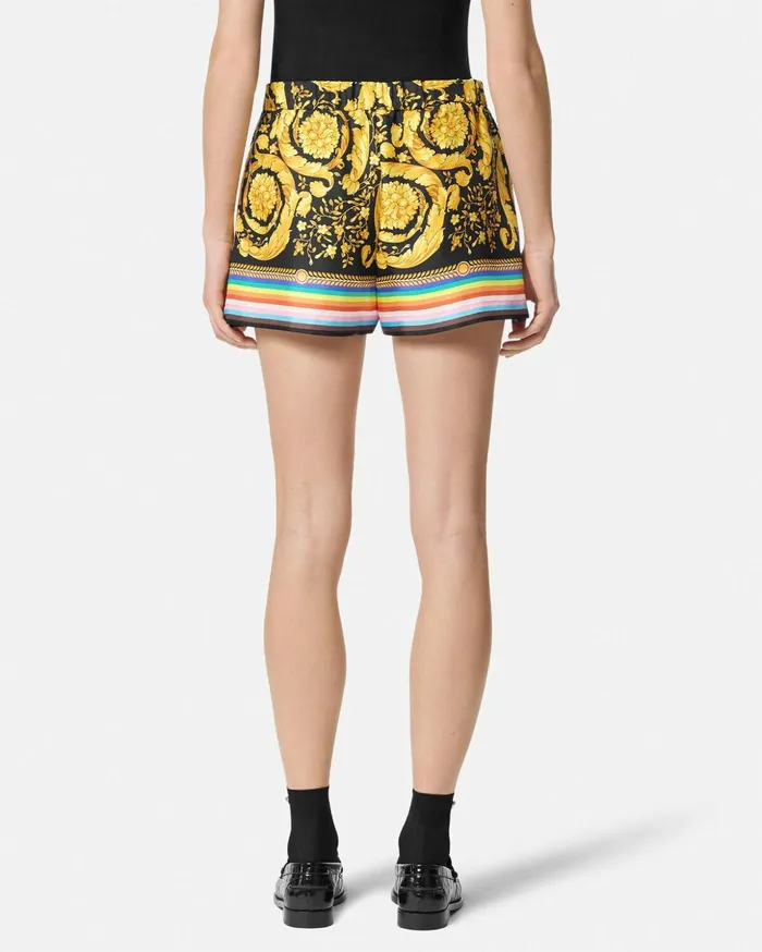 Versace Pants and Shorts Women Pride Barocco Silk Boxer Short Blackprint