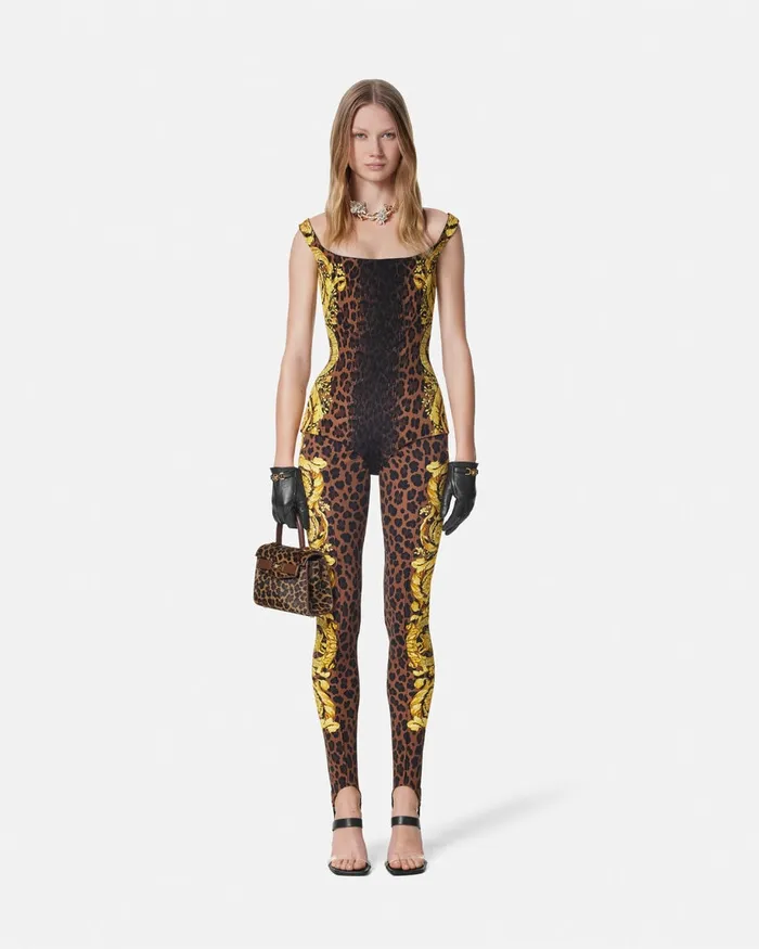 Versace Pants and Shorts Women Wild Barocco Stirrup Leggings Animalier