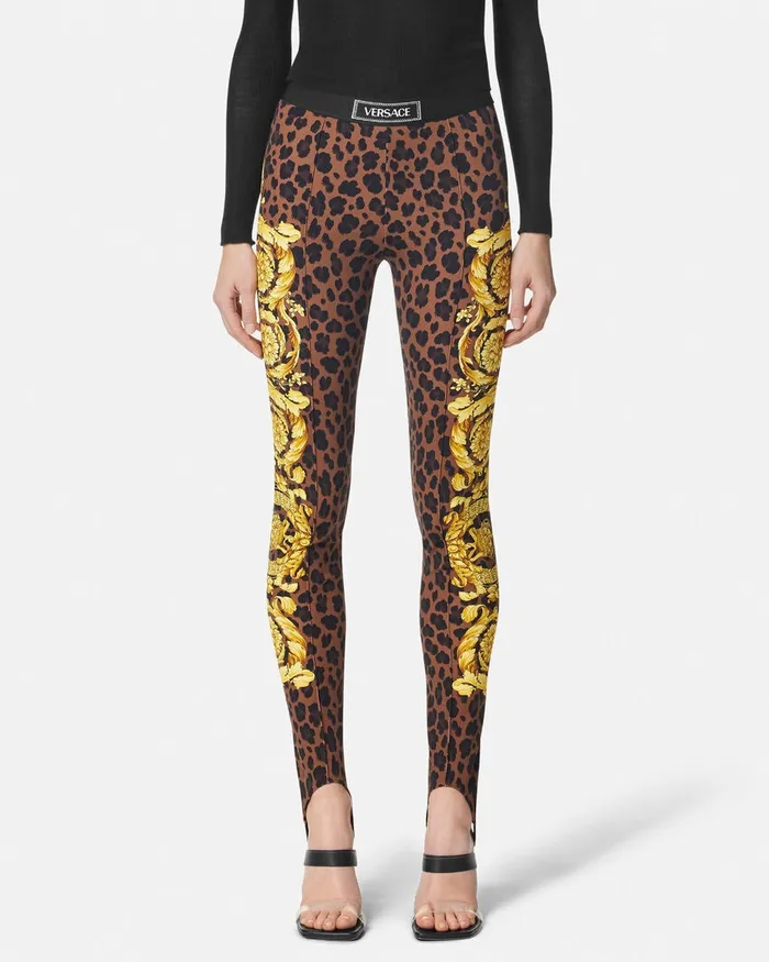 Versace Pants and Shorts Women Wild Barocco Stirrup Leggings Animalier