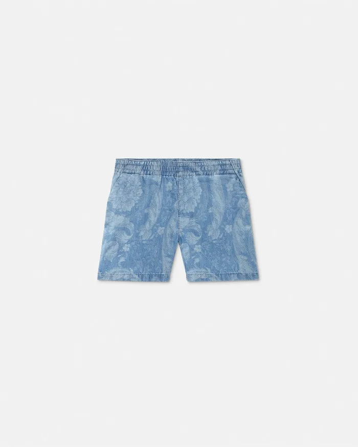 Versace Pants Kids Barocco Chambray Baby Shorts Light Blue