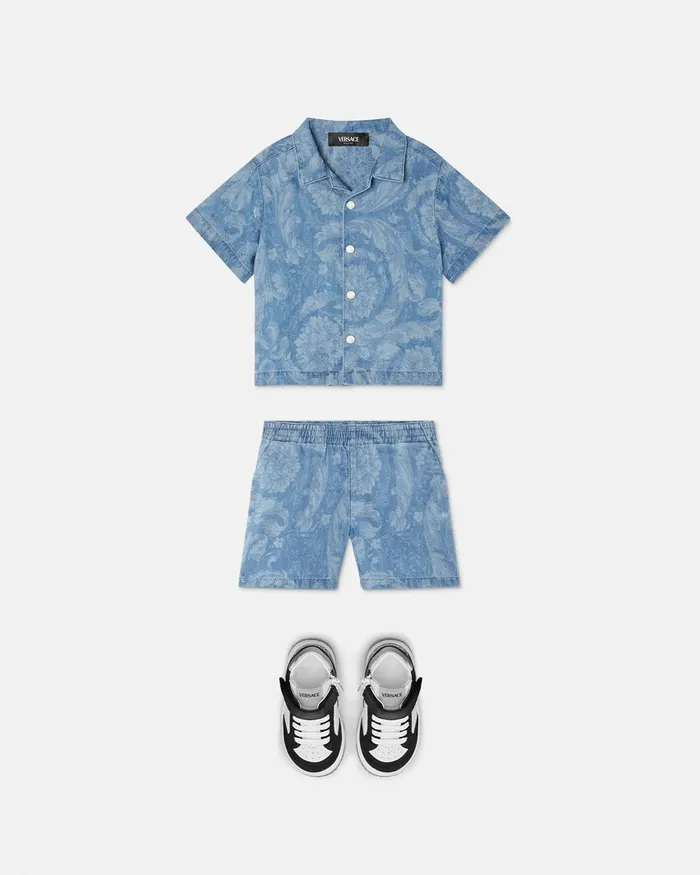 Versace Pants Kids Barocco Chambray Baby Shorts Light Blue