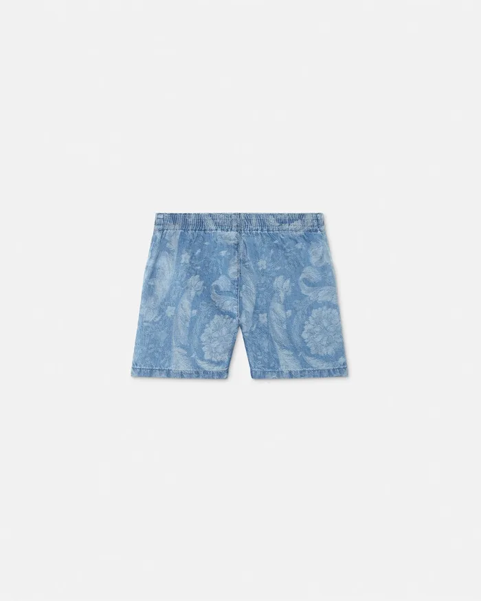 Versace Pants Kids Barocco Chambray Baby Shorts Light Blue