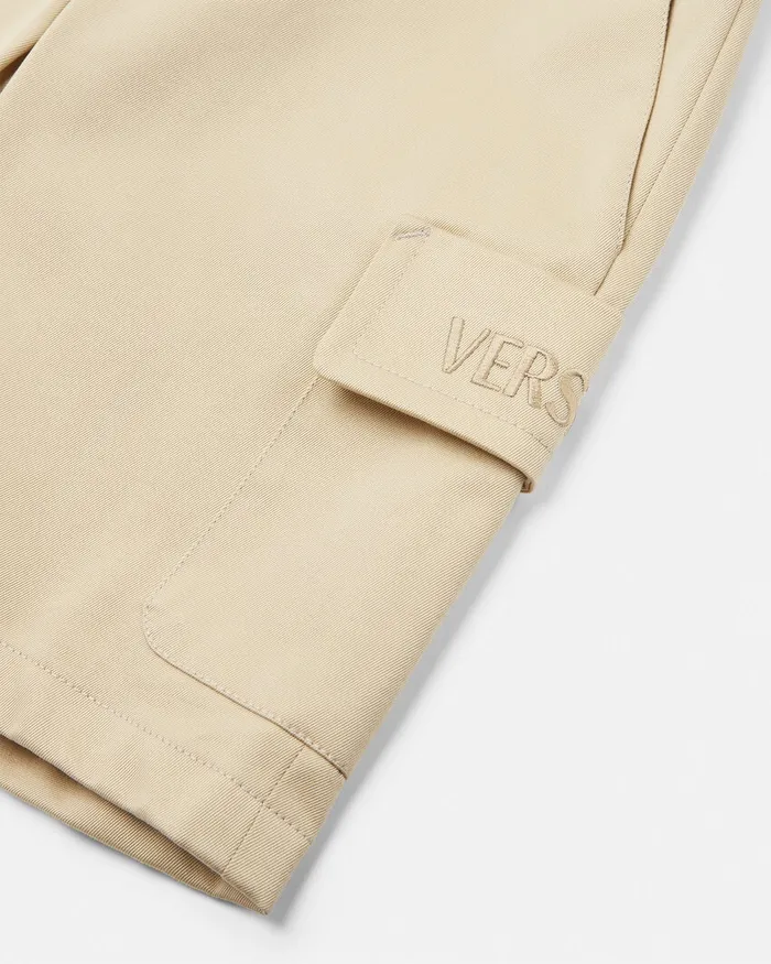 Versace Pants Kids Gabardine Logo Baby Shorts Beige