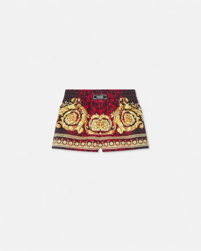 Versace Pants Kids Wild Barocco Gabardine Baby Shorts Printred