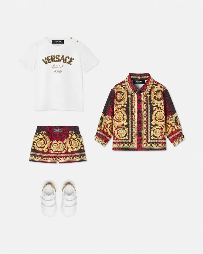 Versace Pants Kids Wild Barocco Gabardine Baby Shorts Printred