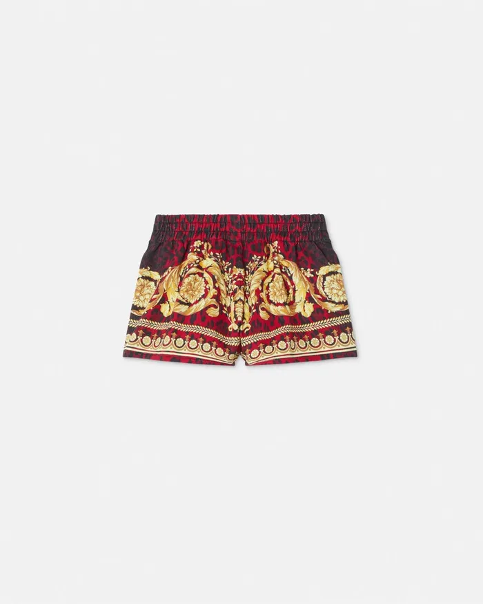 Versace Pants Kids Wild Barocco Gabardine Baby Shorts Printred