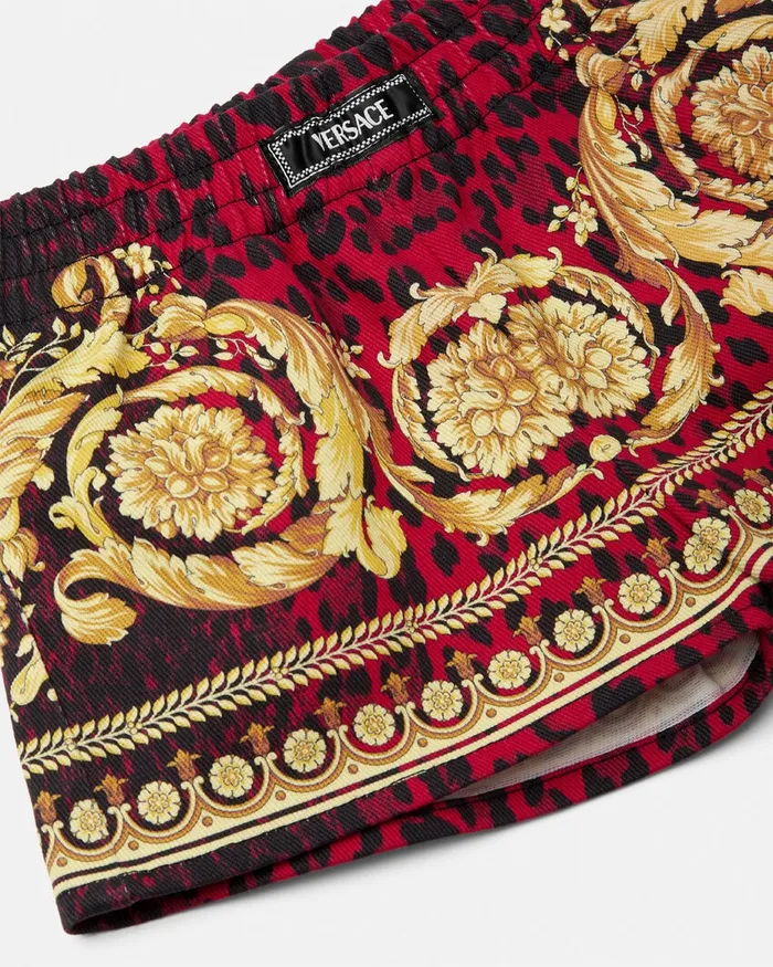 Versace Pants Kids Wild Barocco Gabardine Baby Shorts Printred
