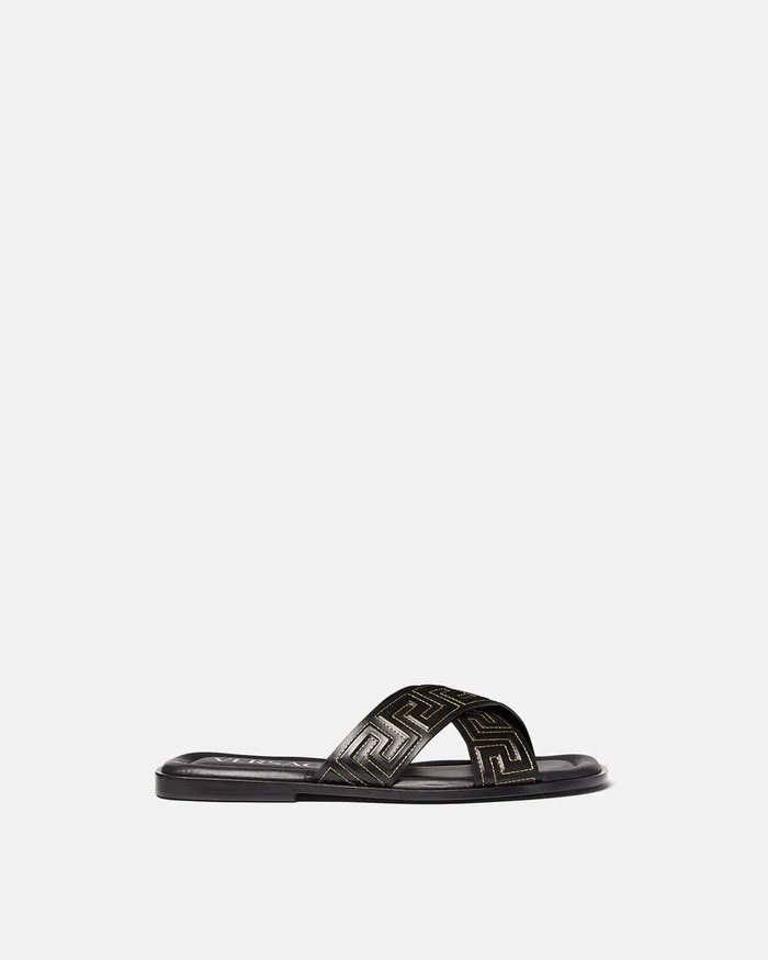 Versace Sandals and Slides Men Greca Sandals Black
