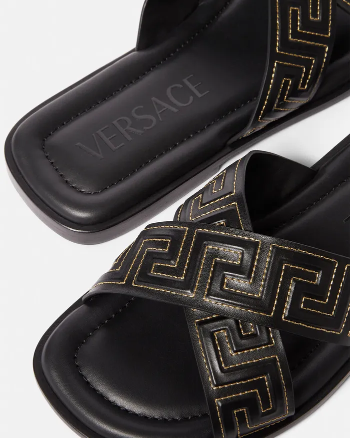 Versace Sandals and Slides Men Greca Sandals Black