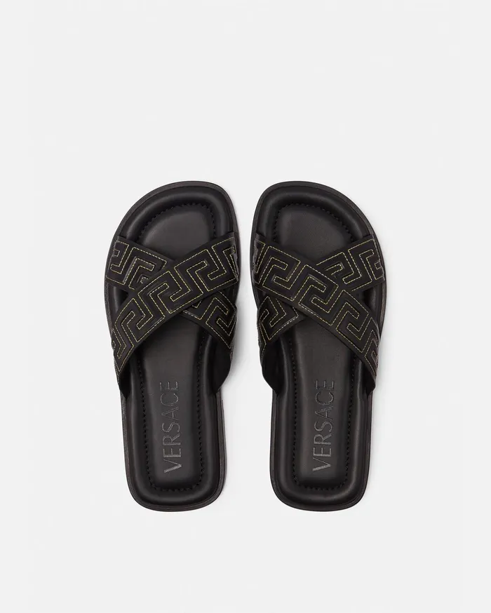 Versace Sandals and Slides Men Greca Sandals Black