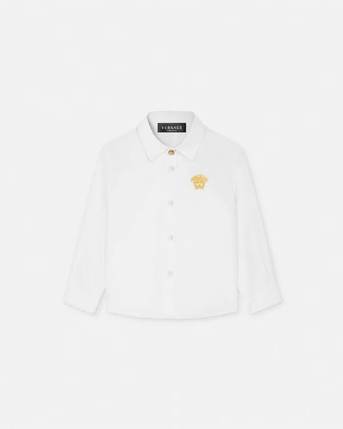 Versace Shirts and Tshirts Kids Embroidered Medusa Baby Shirt Whiteprint