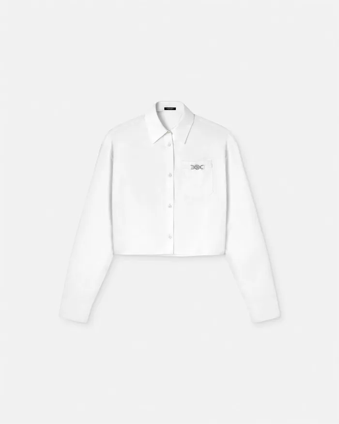 Versace Shirts and Tops Women Barocco Jacquard Crop Shirt White