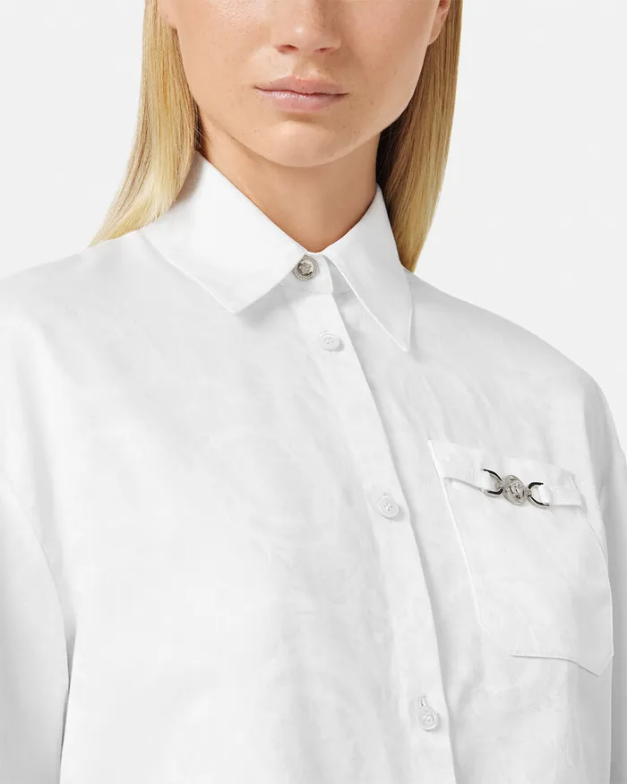 Versace Shirts and Tops Women Barocco Jacquard Crop Shirt White