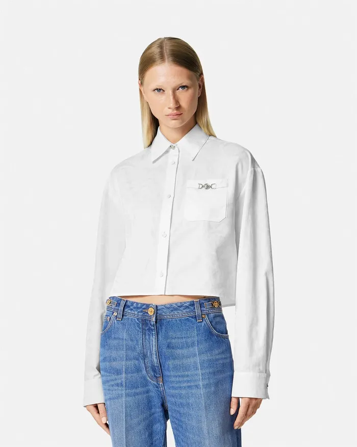 Versace Shirts and Tops Women Barocco Jacquard Crop Shirt White