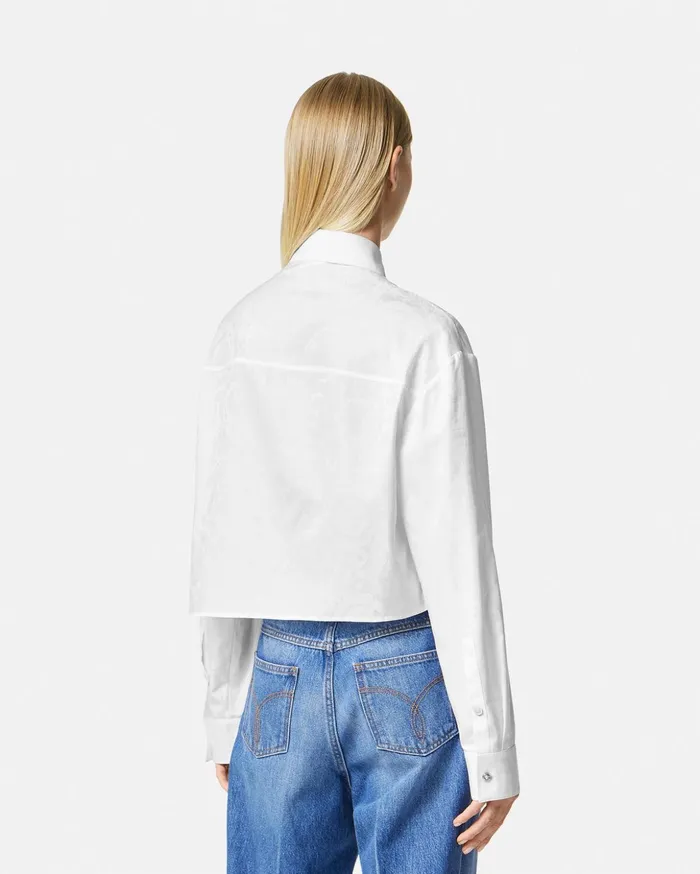 Versace Shirts and Tops Women Barocco Jacquard Crop Shirt White
