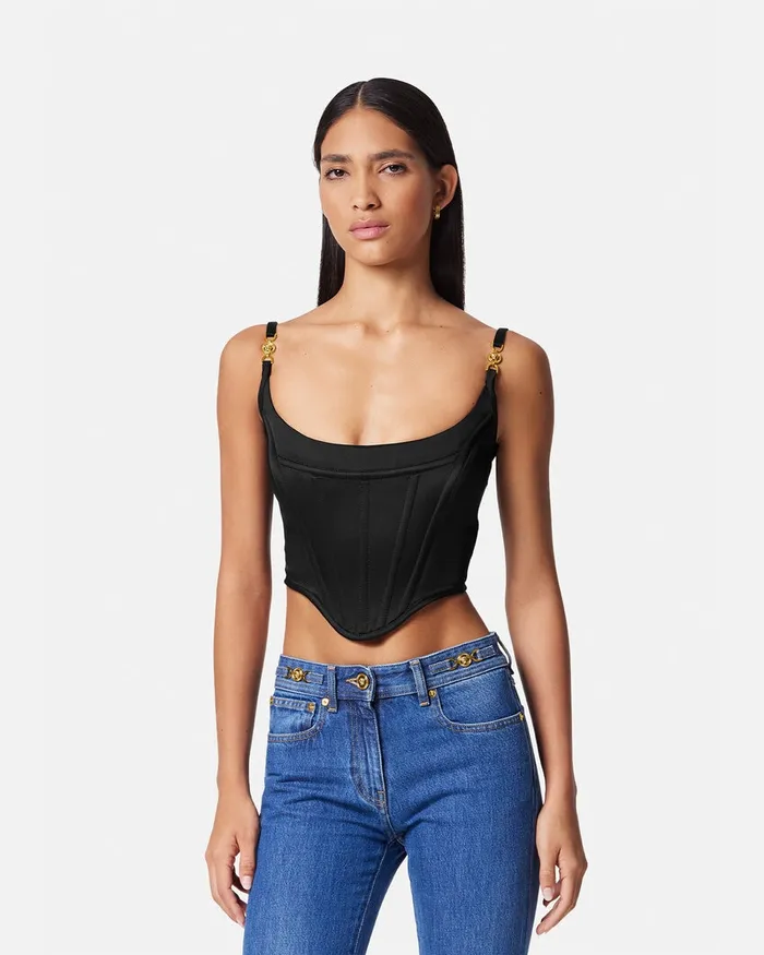 Versace Shirts and Tops Women Medusa 03995 Satin Corset Top Black