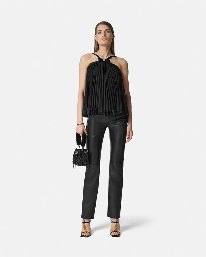 Versace Shirts and Tops Women Pleated Halterneck Top Black