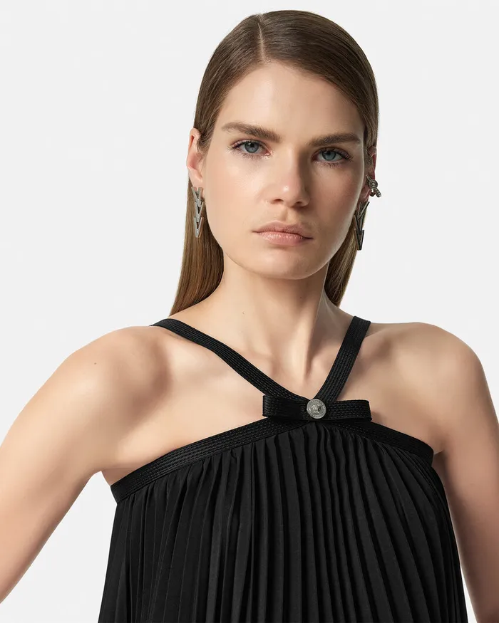 Versace Shirts and Tops Women Pleated Halterneck Top Black