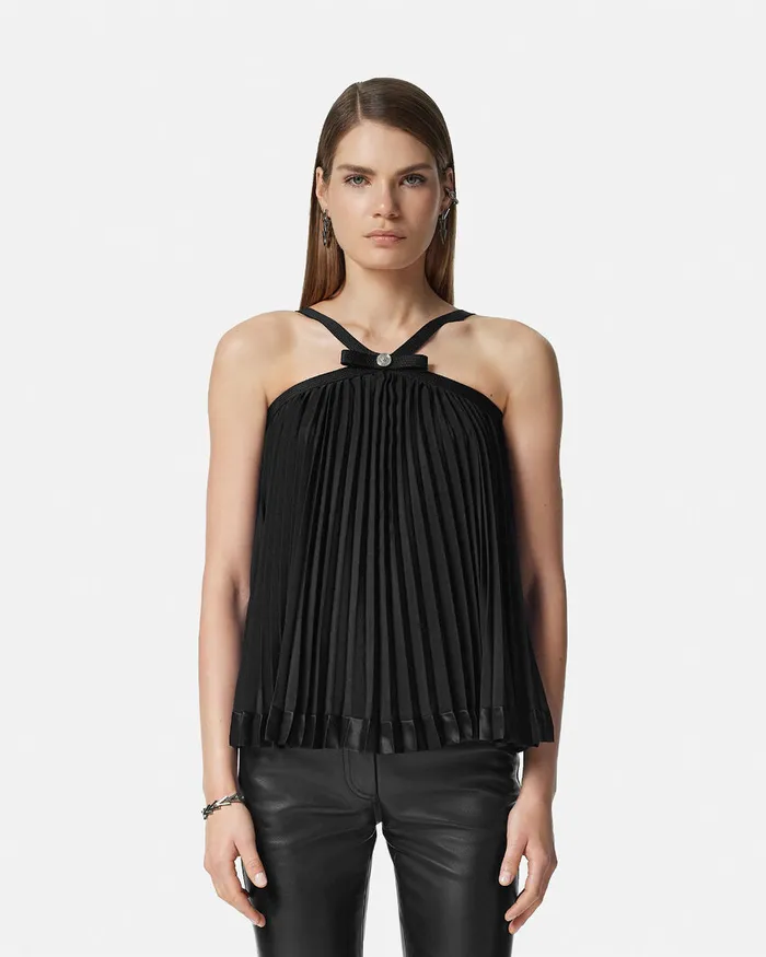 Versace Shirts and Tops Women Pleated Halterneck Top Black