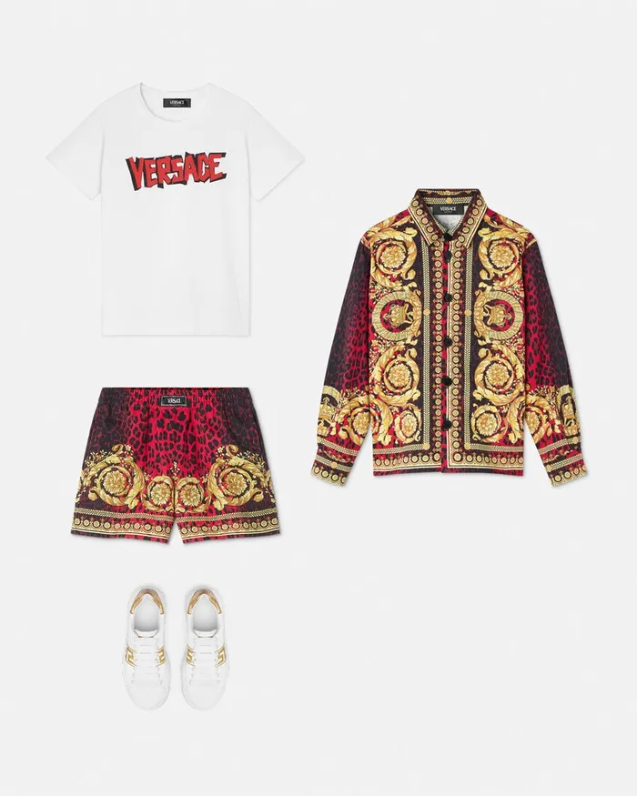 Versace Shirts Kids Wild Barocco Overshirt Printred