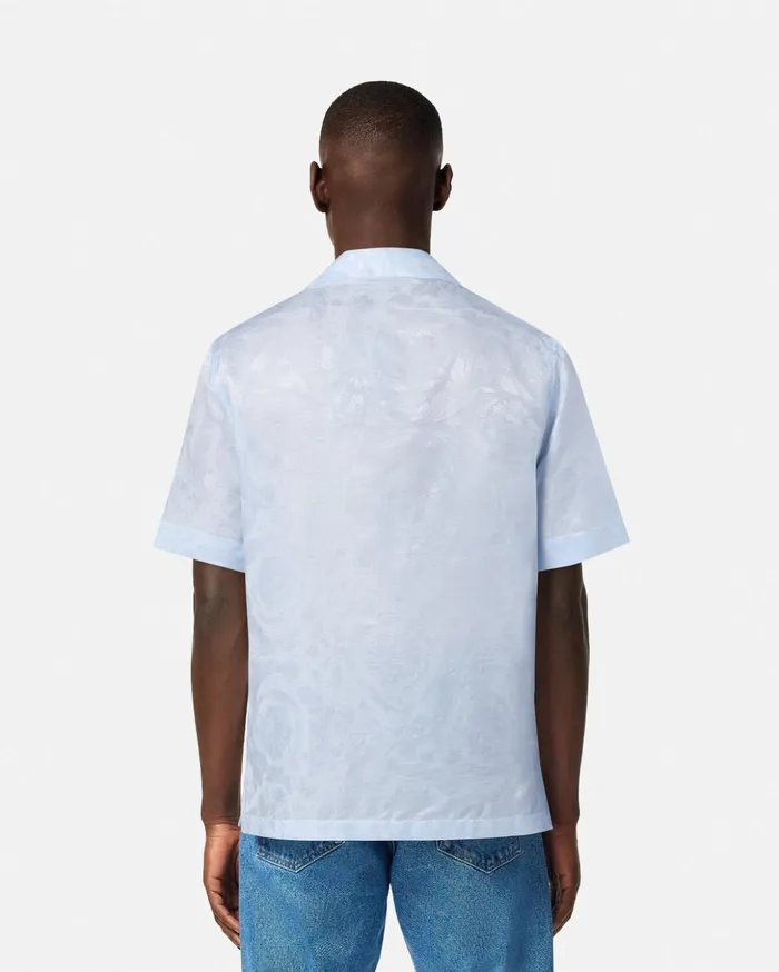 Versace Shirts Men Barocco Jacquard SilkBlend Shirt Light Blue
