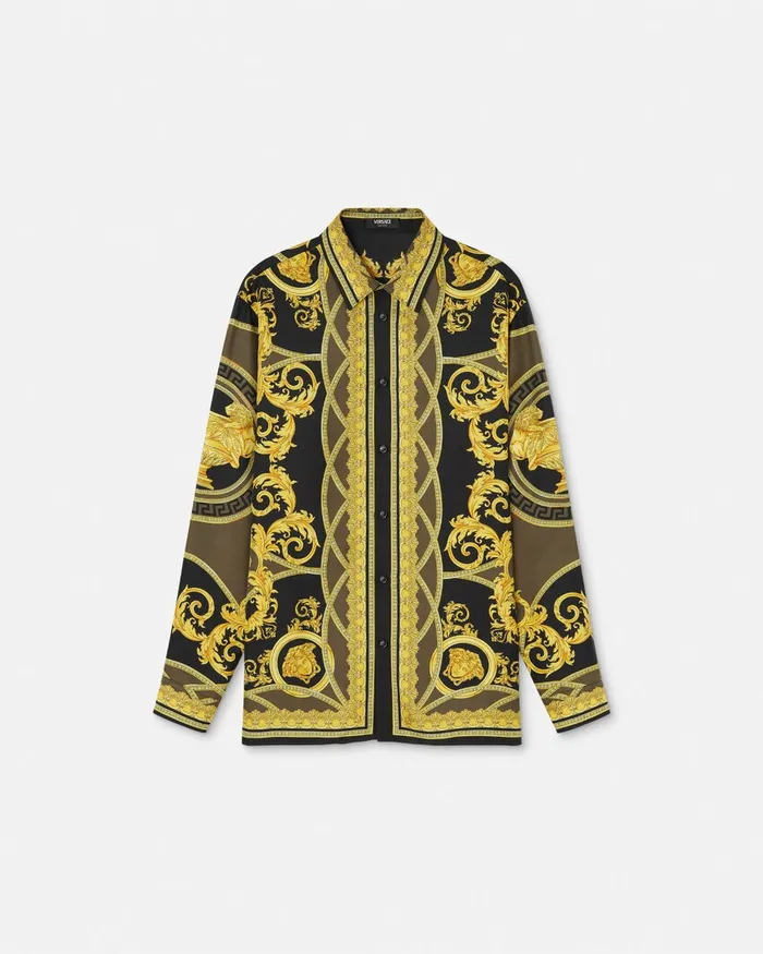 Versace Shirts Men La Coupe Des Dieux Silk Shirt Black
