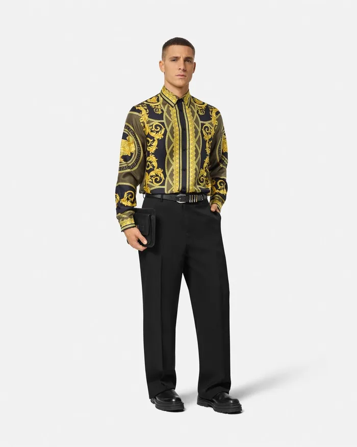 Versace Shirts Men La Coupe Des Dieux Silk Shirt Black