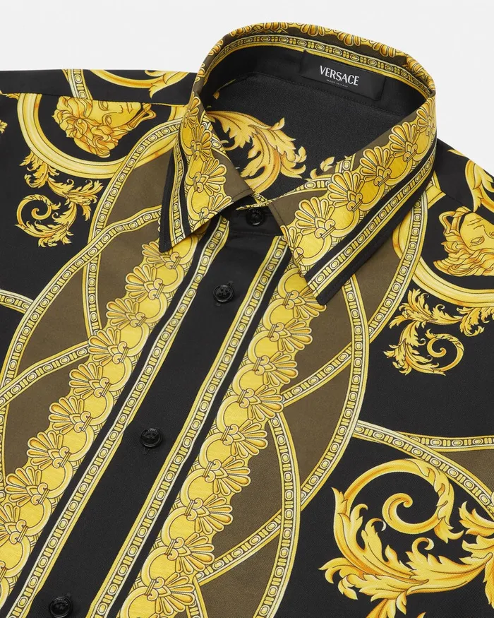 Versace Shirts Men La Coupe Des Dieux Silk Shirt Black