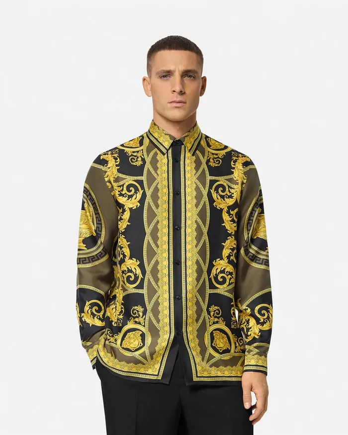 Versace Shirts Men La Coupe Des Dieux Silk Shirt Black