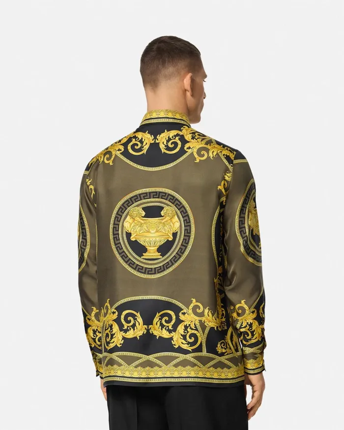 Versace Shirts Men La Coupe Des Dieux Silk Shirt Black