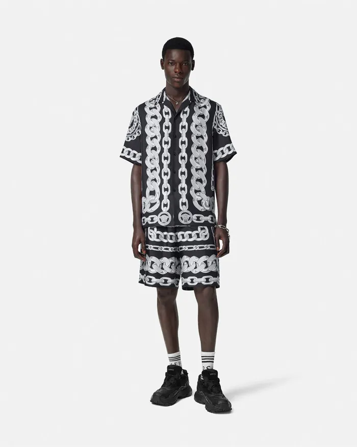 Versace Shirts Men Medusa Chains Silk Shirt Print