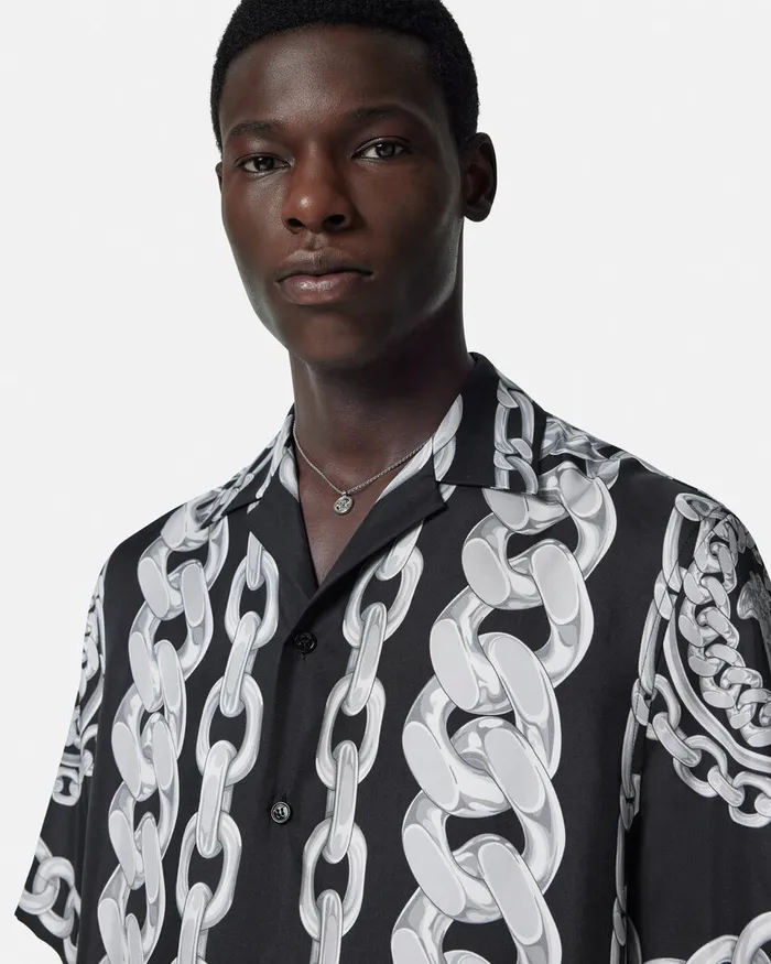 Versace Shirts Men Medusa Chains Silk Shirt Print