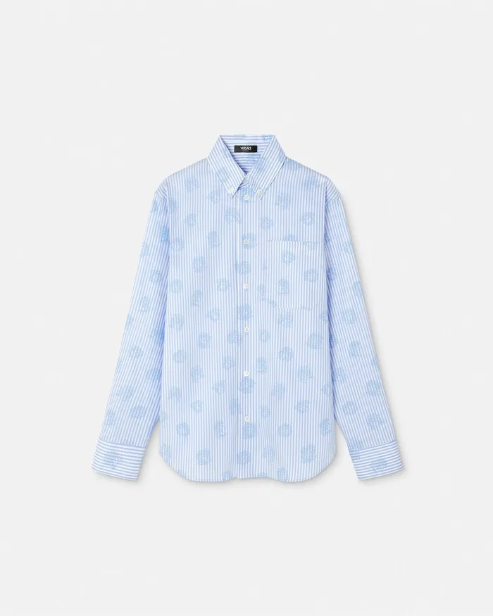 Versace Shirts Men Medusa Striped Shirt Light Blue