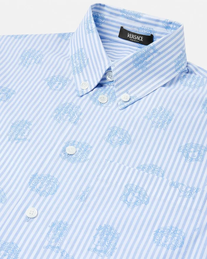 Versace Shirts Men Medusa Striped Shirt Light Blue