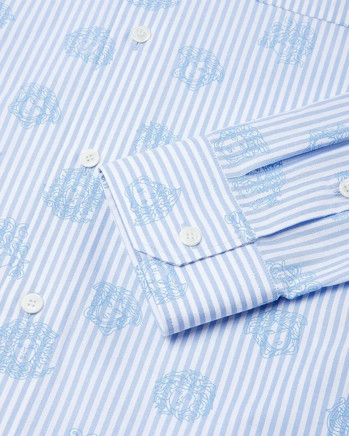 Versace Shirts Men Medusa Striped Shirt Light Blue
