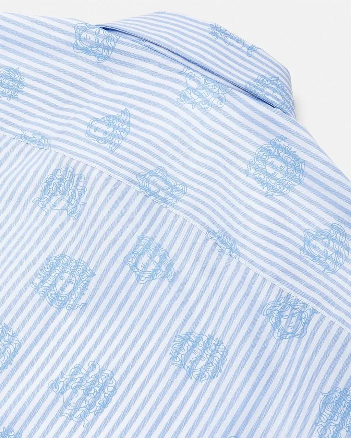 Versace Shirts Men Medusa Striped Shirt Light Blue